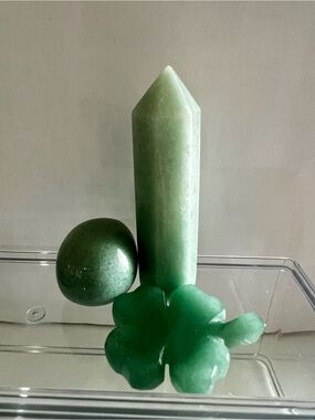 Green Aventurine & Amazonite Crystal Tower, Tumble & Clover Set